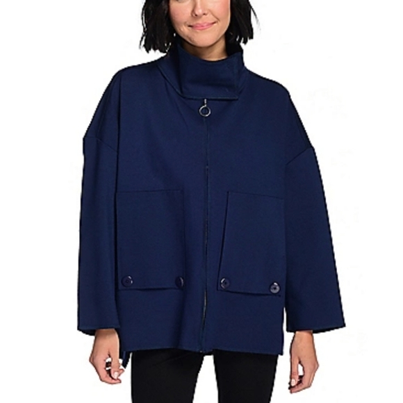 Studio Nouveau Stretch Knit Drop Shoulder Stand Collar 2-Pocket Jacket. Sz M/L - Picture 2 of 8